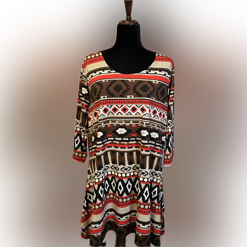 Multiples Tribal Print Tunic with 3/4 Sleeves size 1X - Picture 1 of 11